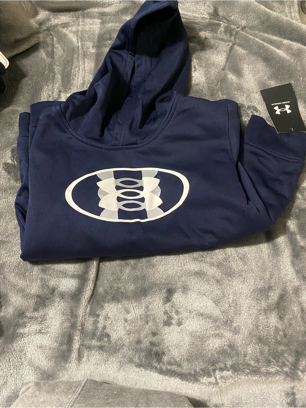 Under Armour Navy Blue Crewneck Hoodie with White Graphic